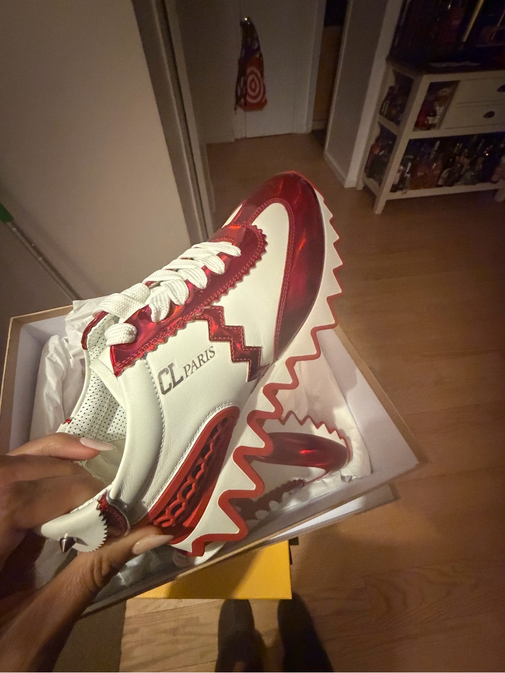 Christian Louboutin Women’s Red & White Metallic Sneakers - Picture 4 of 7